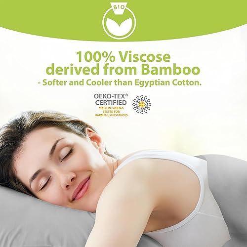 Vista 45 de BAMPURE - Juego de sábanas de 100 % viscosa de bambú, refrescantes, suaves, bolsillo profundo de hasta 16 pulgadas, 1 sábana encimera, 1 sábana Gris