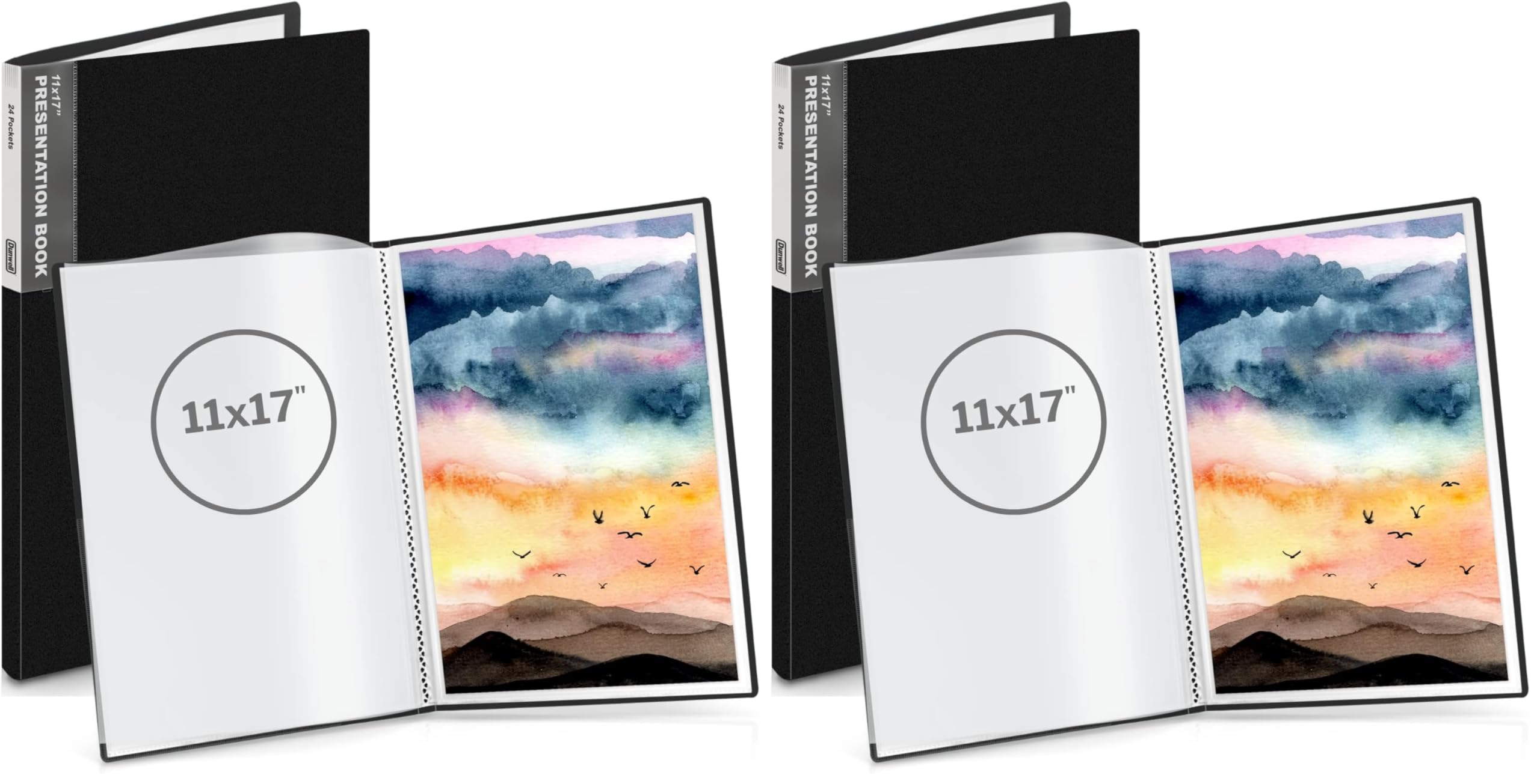 Dunwell 11x17 Portfolio Binder (Black), Presentation Binder with 24 Clear Plastic Sleeves, Large Art Portfolio Folder, Acid-Free Poly Cover and Sleeves (Pack of 2)