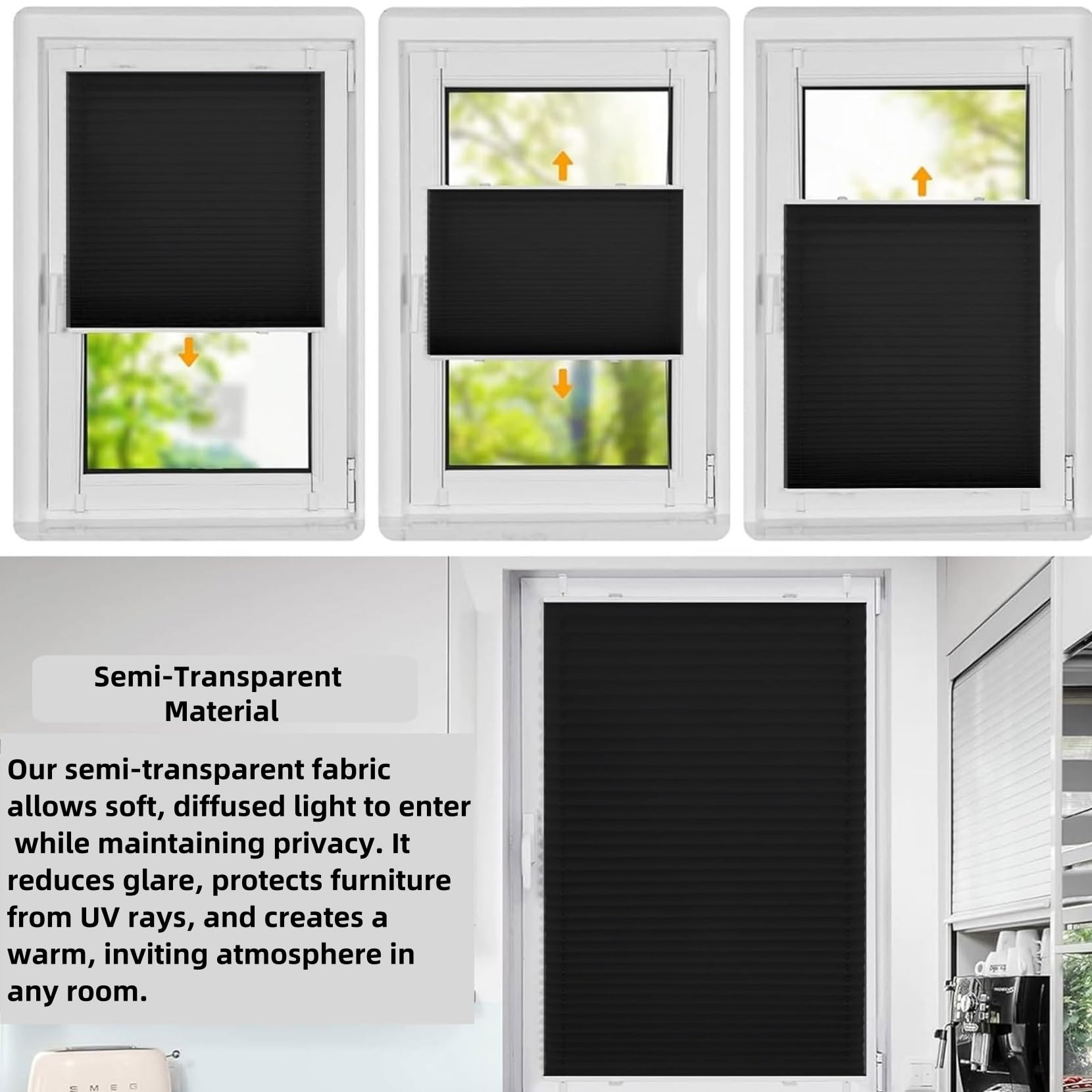Store Plissé Occultant 90 x 120 cm Thermique Antisolaire, Occultant, Enrouleur Stores Plissés Intérieurs Facile à Installer, avec Kit de Montage, Noir