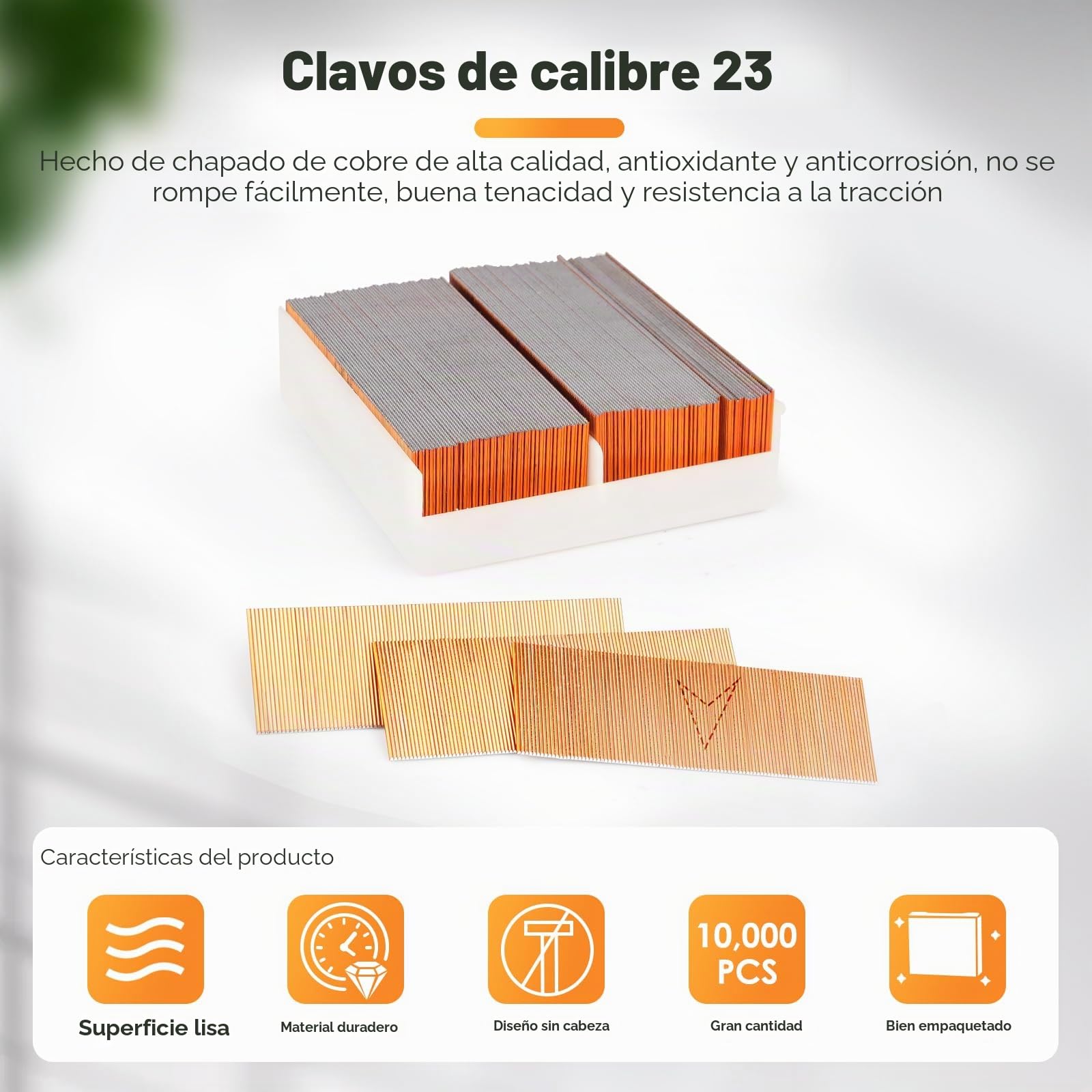 Clavos de cobre KIMSING P620, calibre 23, 10000 unidades/caja, clavos sin cabeza de 20 mm de longitud para clavadoras neumáticas y clavadoras neumáticas