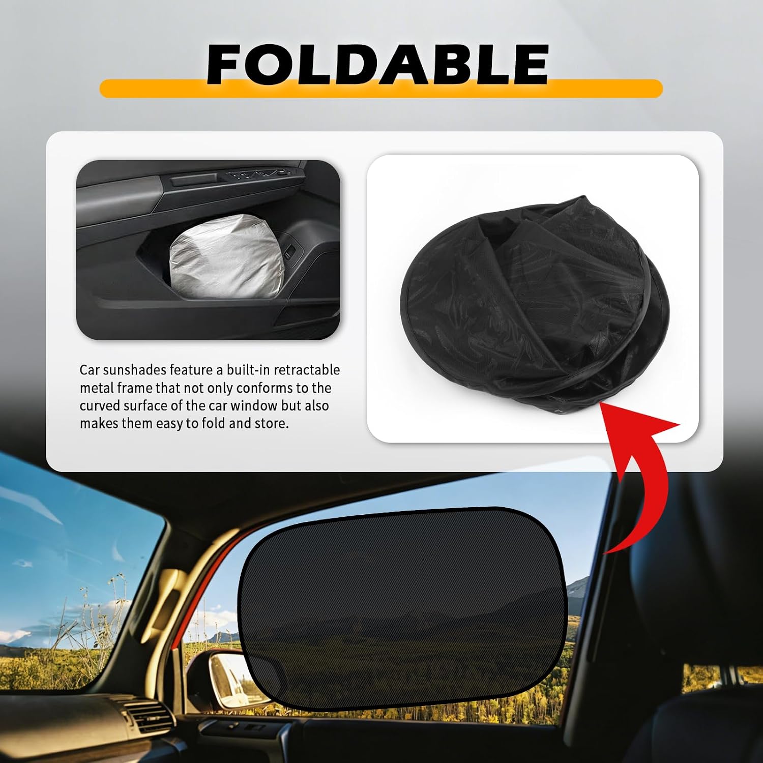 2PCS 20 * 12 Inch Car Shades for Side Windows,Static Cling Car Window Shades for Blocking Sunlight & Thermal,Universal Cars Side Window Sun Shade Cars Interior Accessories