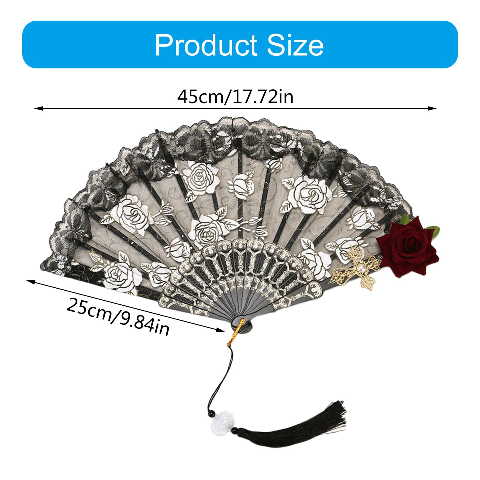 Schwarzer Spitzenfächer Faltbar - Elegant Für Halloween, Hochzeiten & Tanz