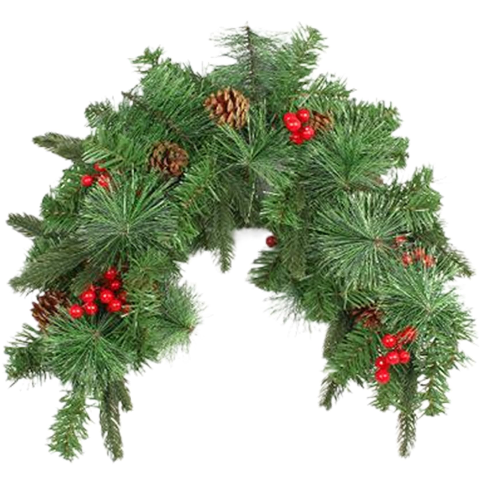 Hperu Christmas Mailbox Swag 35 inch Pre Lit with Pine Cone Red Berries Artificial Timed Garland with Lights for Holiday Decor
