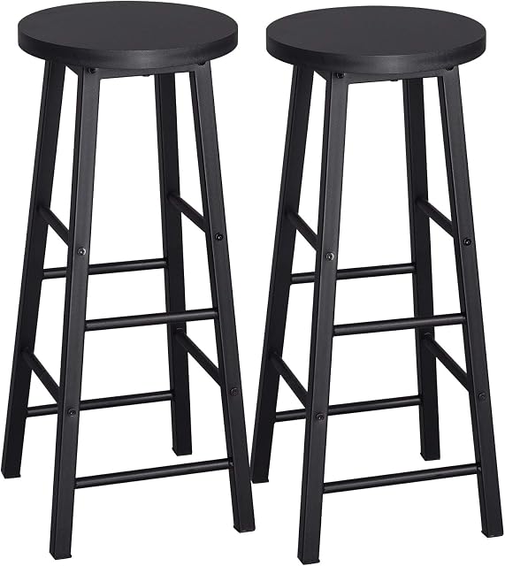 WOLTU Breakfast Kitchen Counter Bar Stools Set of 2 PCS MDF Seat Seat Bar Chairs Metal Legs Barstools Black High Stools