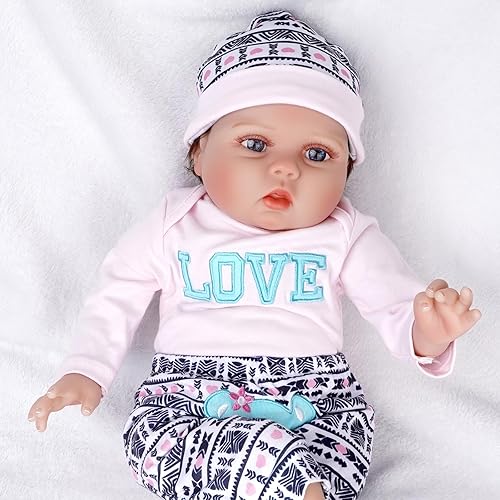 Miniatura 5 de Muñeca de bebé Reborn de vinilo suave de 22 pulgadas, realista y linda, muñeca de bebé realista, viene con accesorios de muñeca, adecuada para niñas