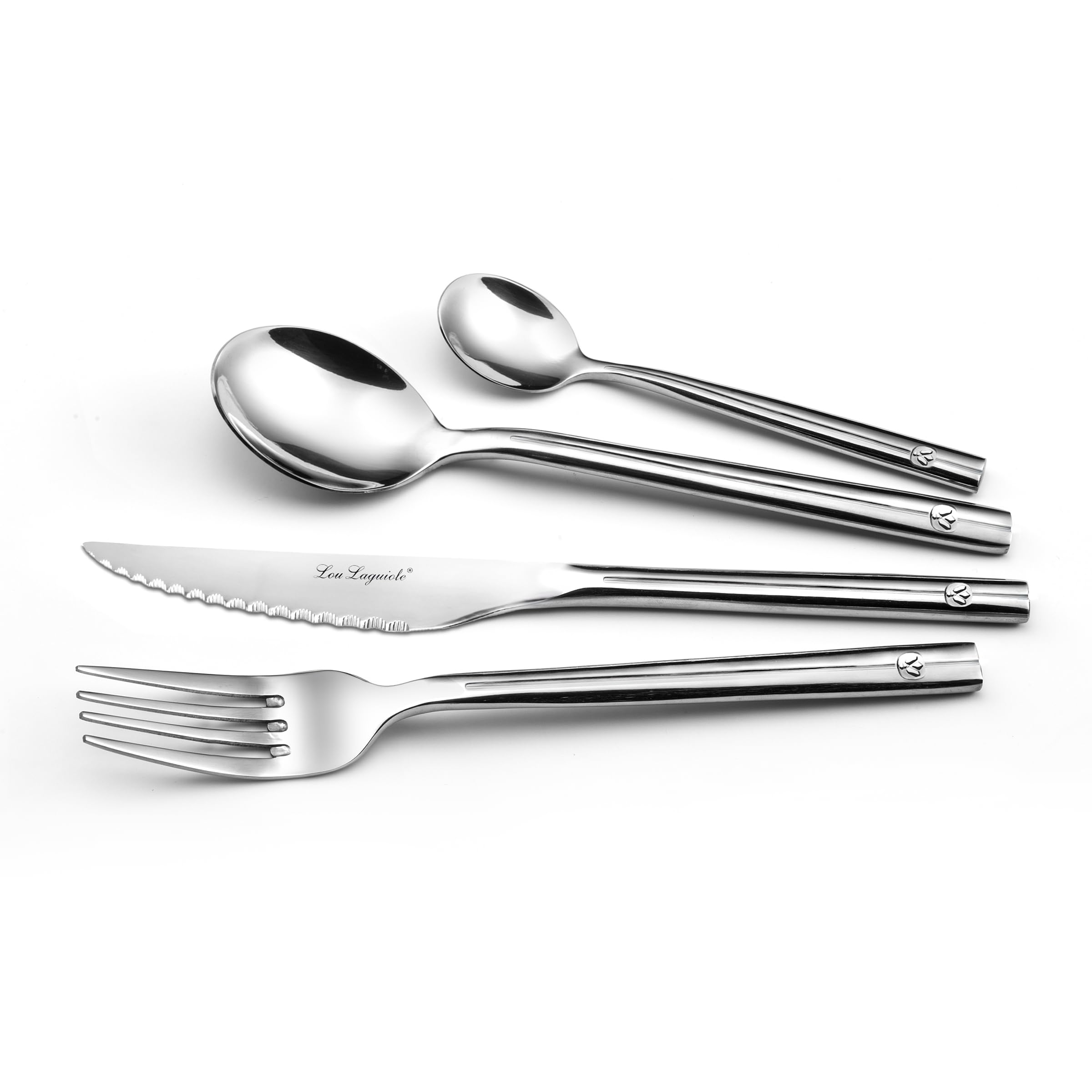 LOU LAGUIOLE - Set di 24 posate per 6 persone - Fede nuziale - 18/0 in acciaio inox, finitura lucida - Spessore 4 mm - Acciaio inossidabile