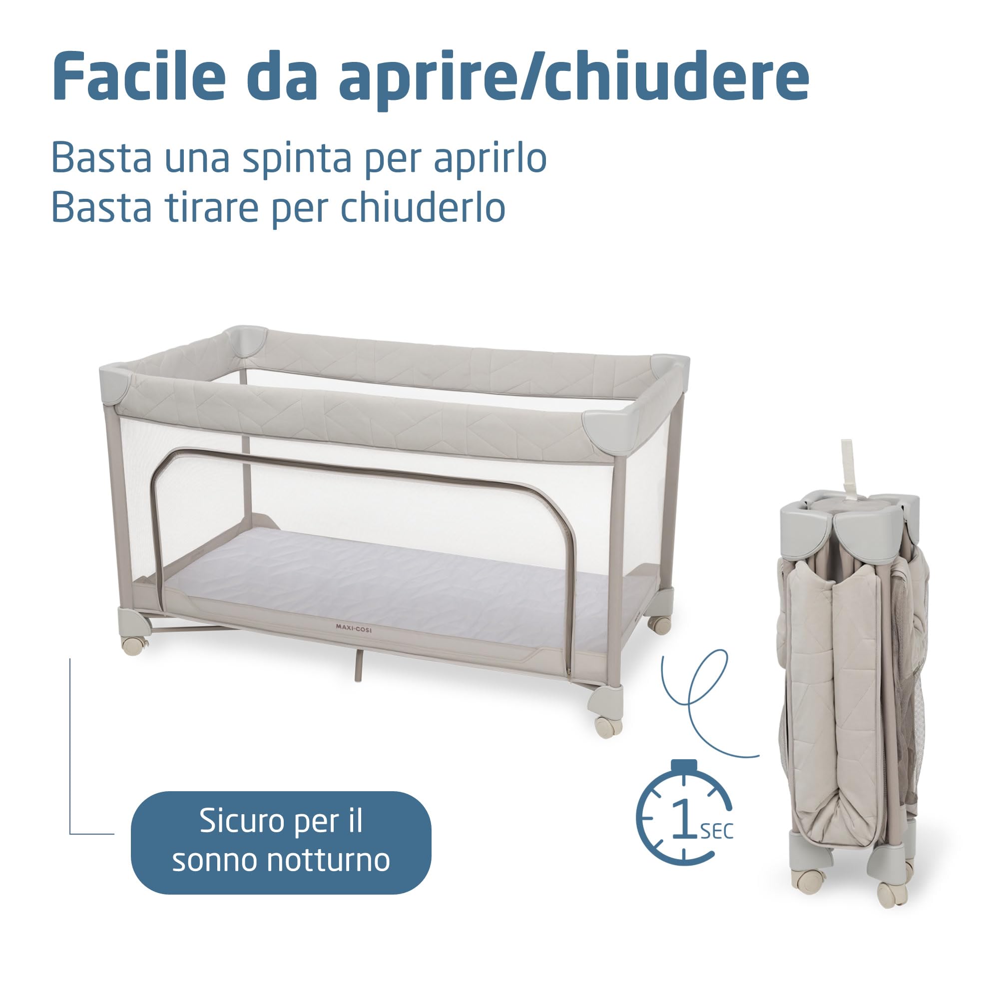 Maxi-Cosi Merlin, 2 in 1 Culla da Campeggio Neonato & Area Giochi, 0-4 Anni, 0-18 kg, Lettino da Viaggio Bambini, Chiusura in 1 Secondo, Materasso 120x60 cm, Finestra Laterale, Elegance Beige
