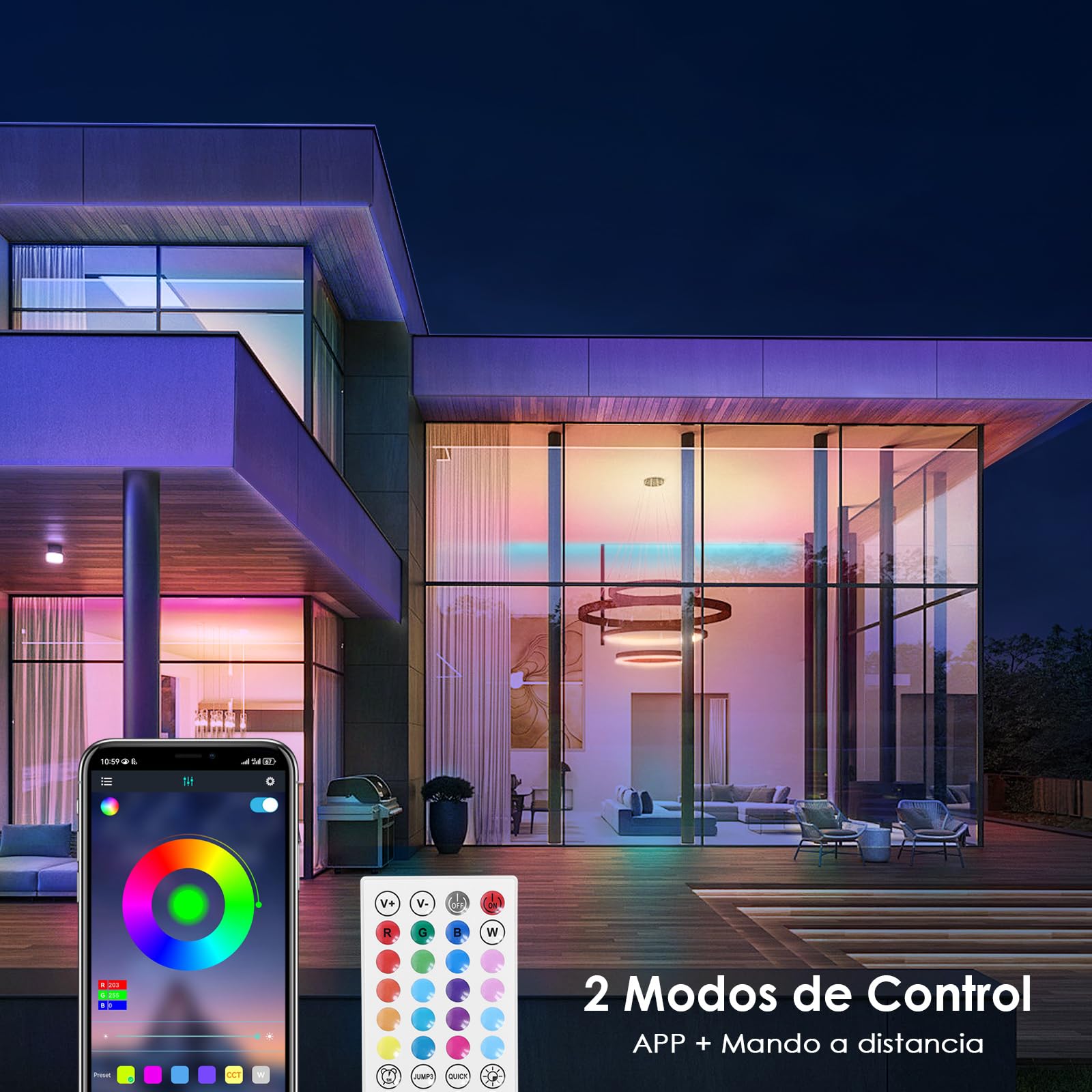 HOVVIDA Tira LED 5M, 30 LED/Metro, 1x5M, 24V RGB Luces LED, 150 LED, APP y Mando a distancia, Modo de Música, LED para Habitación, Sala, Cocina, Dormitorio, Bar, Fiesta