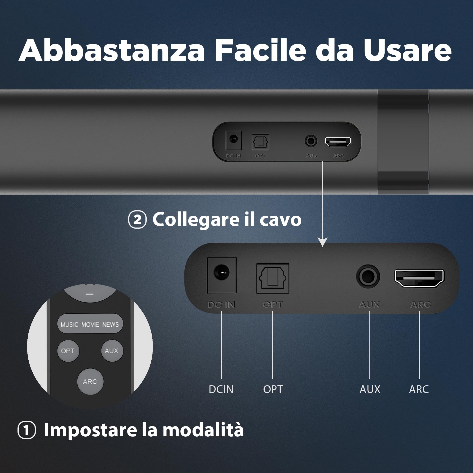 GarageRock Barra de Sonido TV, 2 en 1 Soundbar Divisible con Voice Boost, Barra de Sonido con Sonido Envolvente para Home Cinema, Bluetooth 5.3, 3 Modos de Ecualización, Conexión ARC/Óptico/Aux, 1pcs