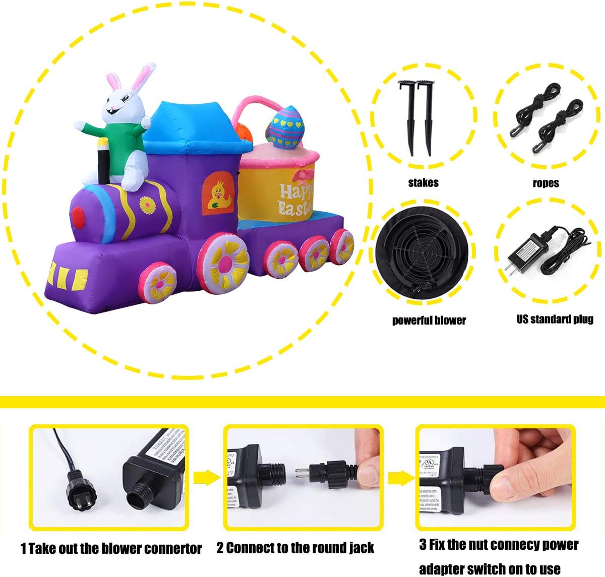 SEASONBLOW 7 FT Inflatable Easter Train with Bunny Basket Colorful Eggs Decorations for Yard Garden Lawn Indoors Outdoors Home Holiday : Patio, Lawn & Garden