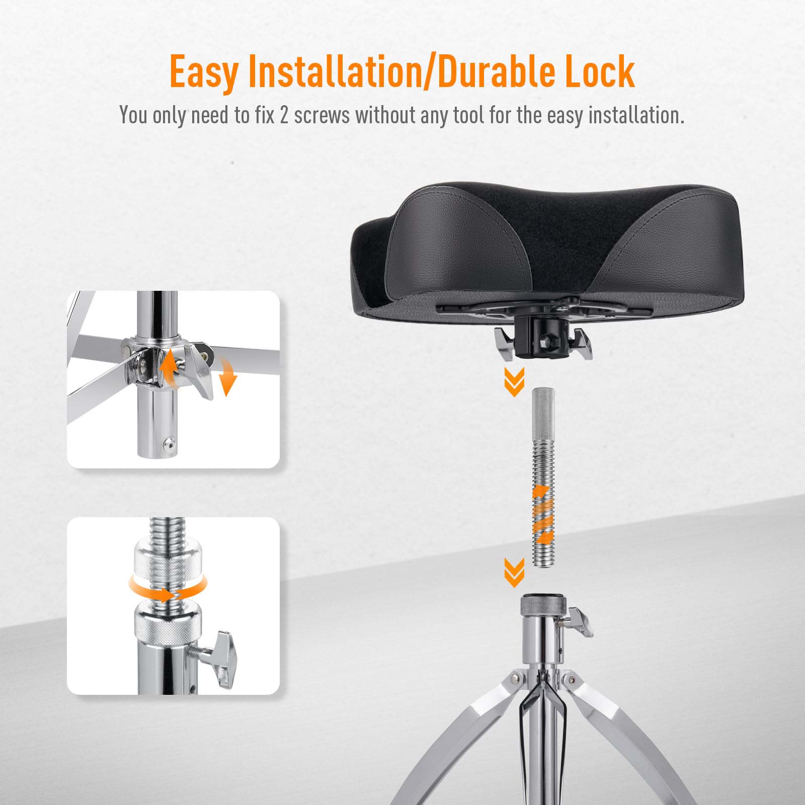 SONICAKE Tabouret de Batterie Selle Réglable en Hauteur de 46-64cm Noir