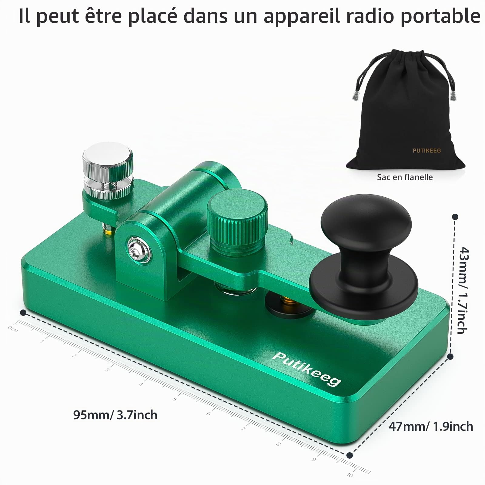 Putikeeg Classique Mini Clé Morse en Alliage D'aluminium - Code Télégraphe, Clé à Pagaie Simple, Mini-Key, Finger CW, Portable - Vert