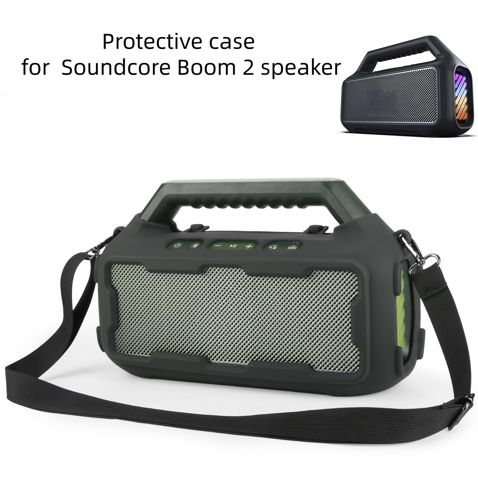 Silikonowe etui kompatybilne z głośnikiem Soundcore Boom 2, ochronne etui podróżne, silikonowa osłona ochronna z paskiem na ramię, do głośnika Soundcore Boom 2