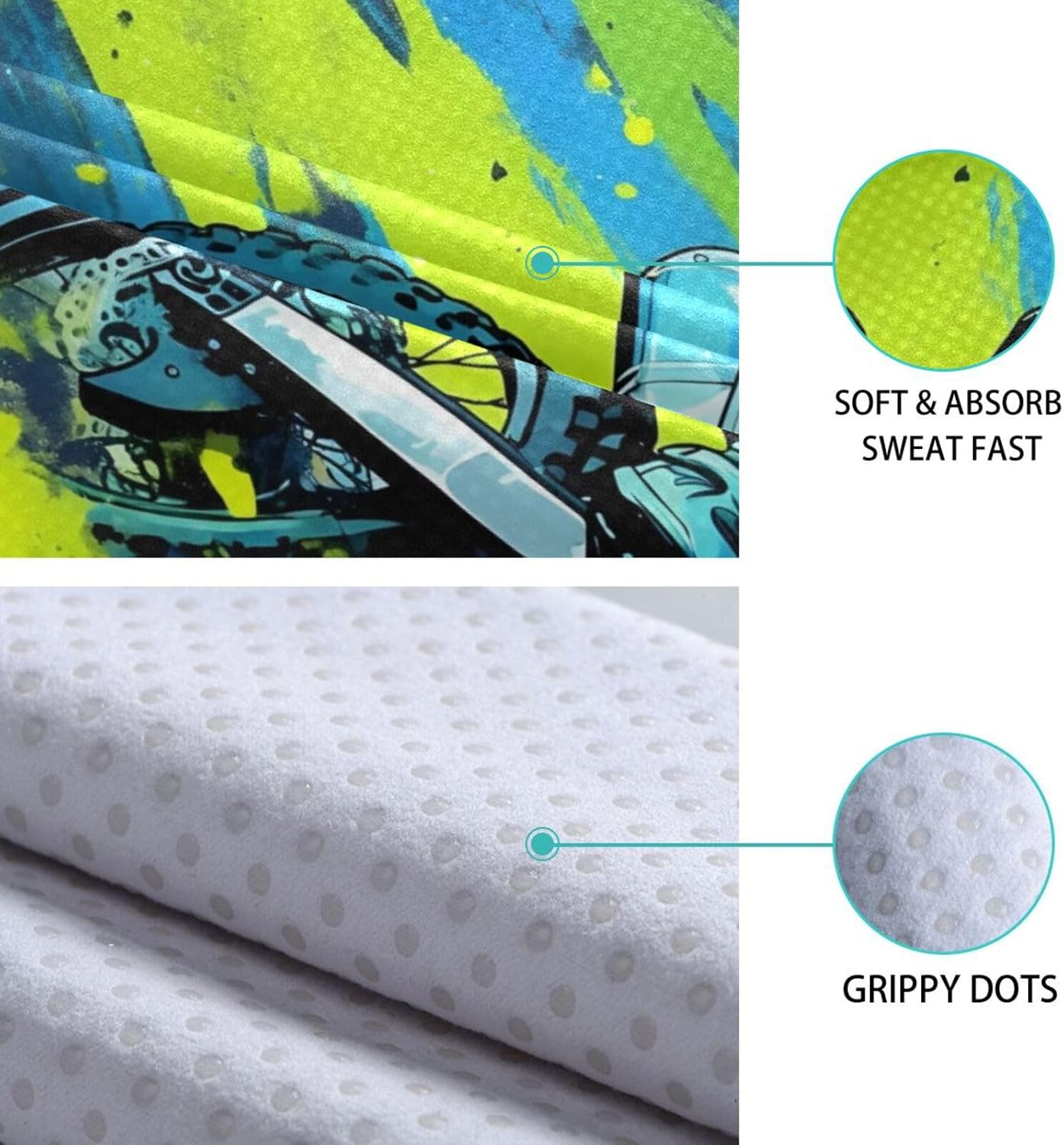 Motor Dust Green Yoga Mat Towel with Silicone Grip Dot – 73"x27" Non-Slip Sweat Absorbent Microfiber Yoga Towel for Home Gym Studio