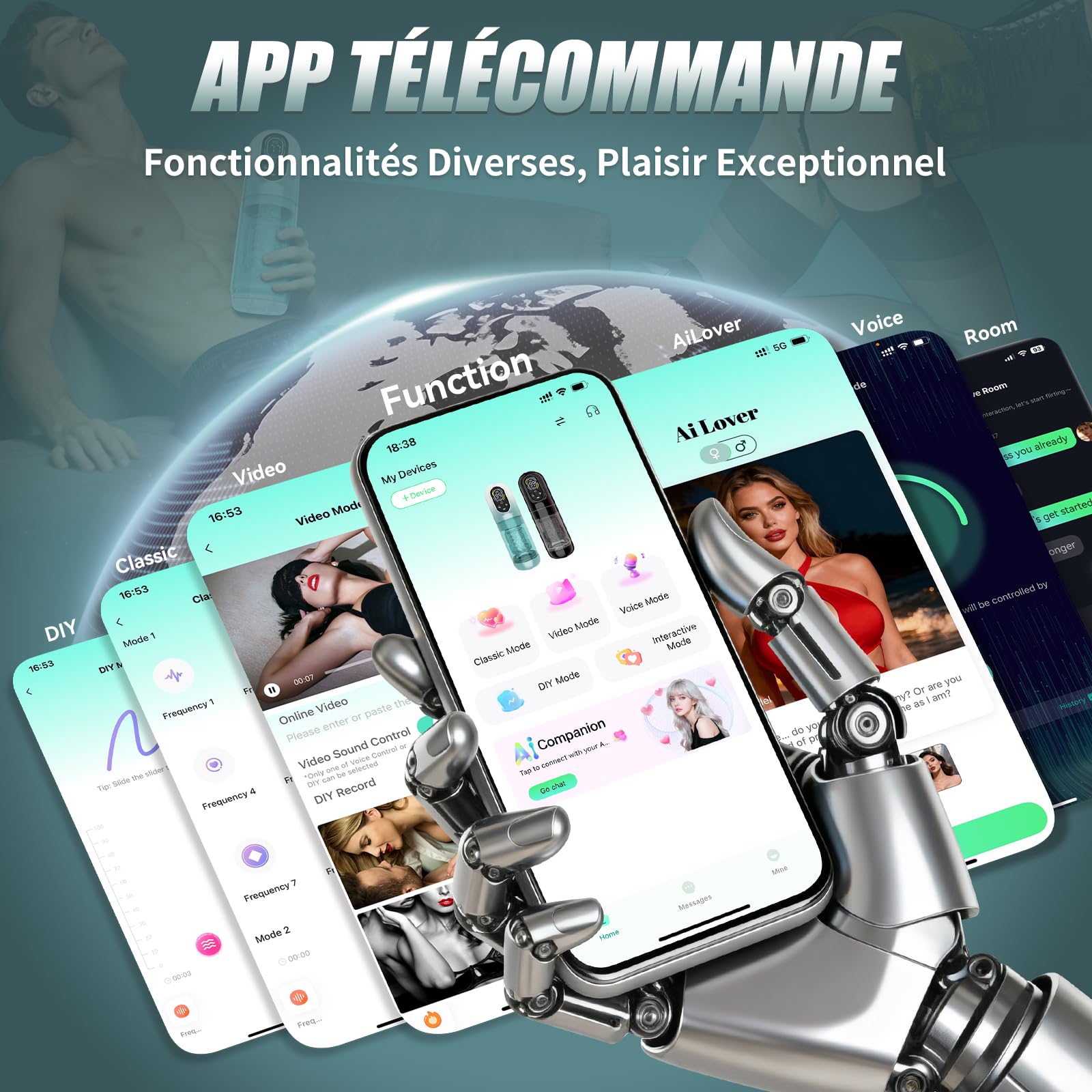 Masturbateurs Masculins Sex Toys Automatiques avec IA APP, Masturbâteur Homme Mains Libres avec 9 Modes Télescopiques & Rotation & Succion et Vibration, Vaginette Ultra Réaliste Masturbateur Homme