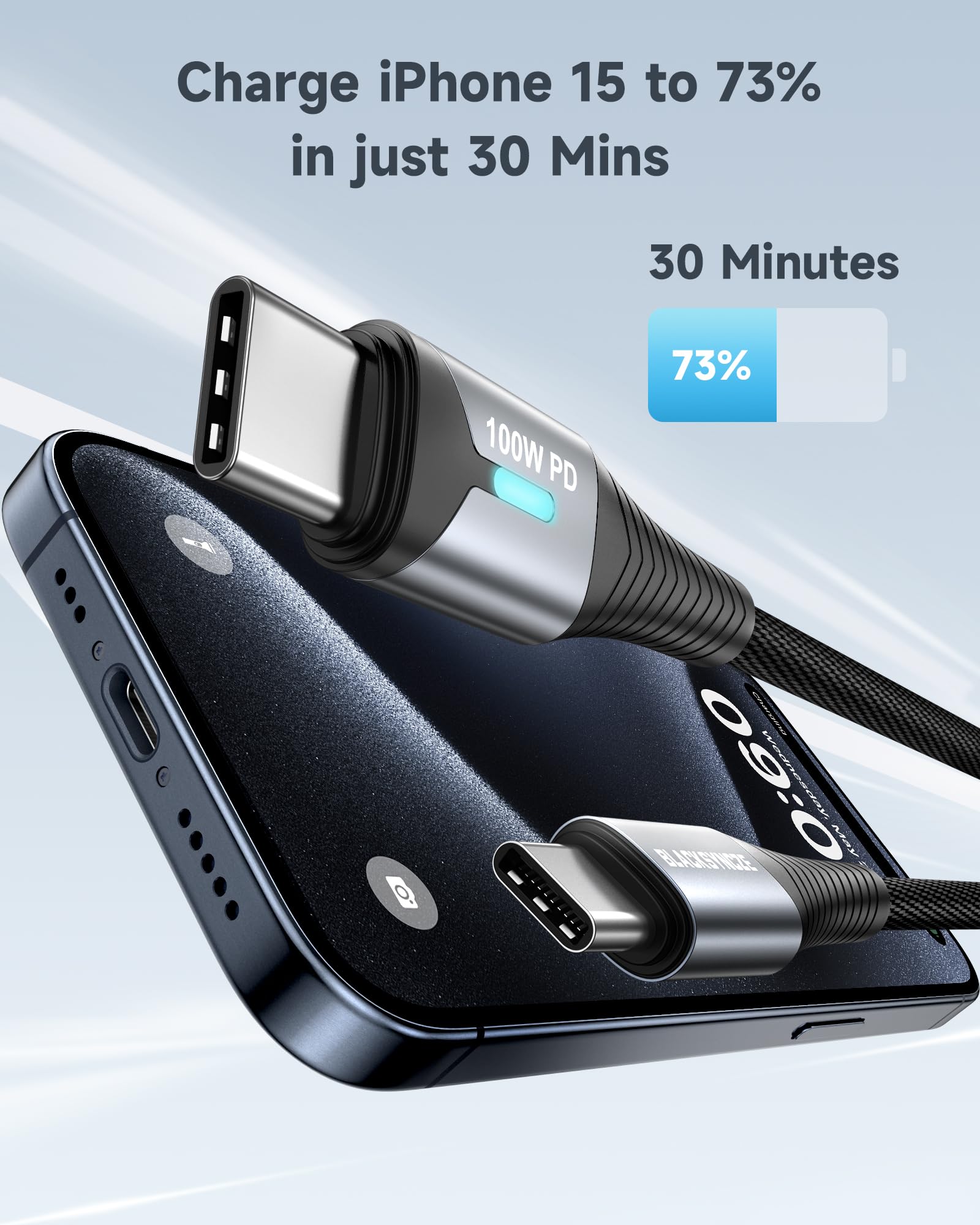 BLACKSYNCZE Cavo USB C USB C 100W, 2M Cavo USB Type-C PD 20V/5A Ricarica Rapida Nylon Cavo Type C per iPhone 15/15 Pro/15 Pro Max, Macbook Air, Pad Pro/Air, Samsung Galaxy S24/S23, Google Pixel 7