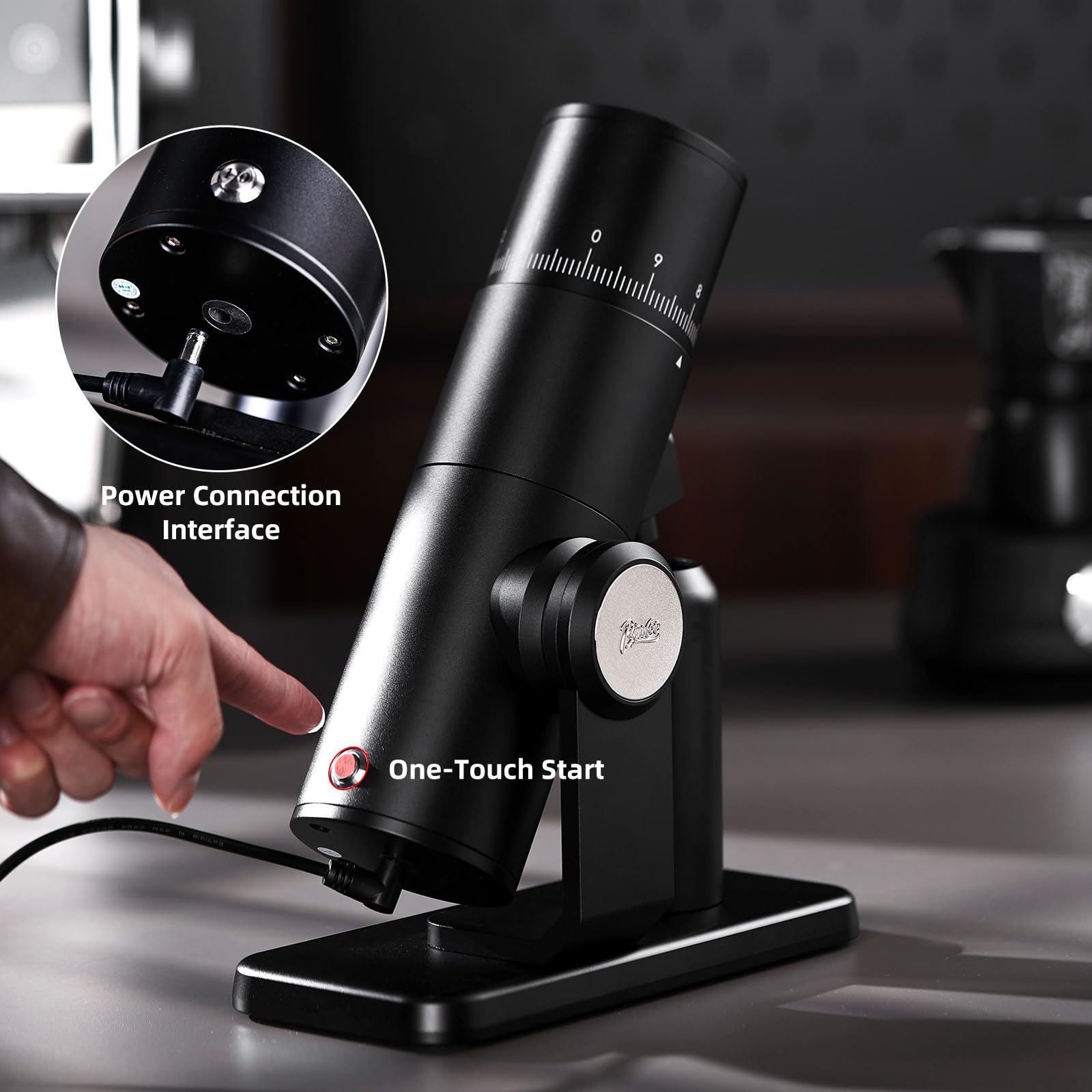 Molinillo eléctrico de café con rebabas – Molinillo eléctrico de ajuste continuo con rebaba cónica de acero inoxidable CNC y tapa magnética y taza dosificadora (negro)