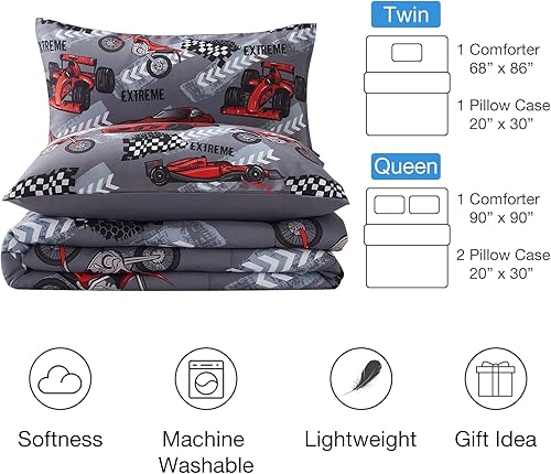Miniatura 7 de beeweed 2 Piece Kid Comforter Set Twin Size, Racing Car Bedding Set for Teen Boys Girls