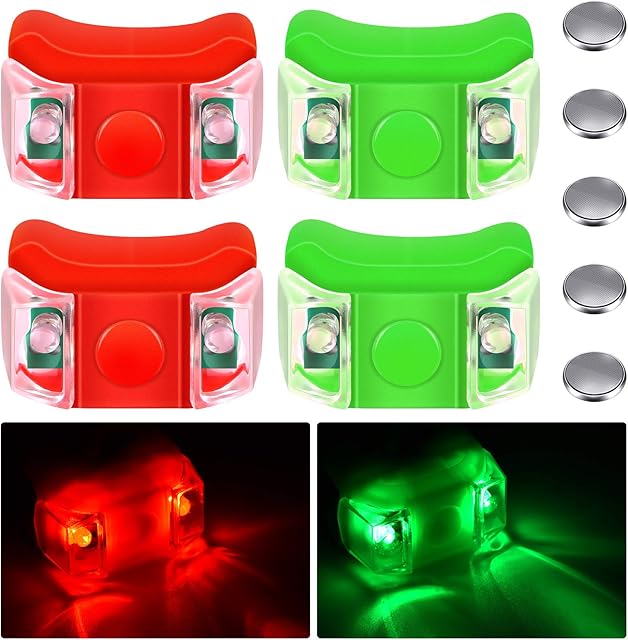 4 Pieces Boat Bow Lights Red and Green LED Boat Navigation Lights with 5 Pieces Button Batteries for Boat Kayak Pontoon Hovercraft Yacht Motorboat Bike Hunting Night Running Fishing
