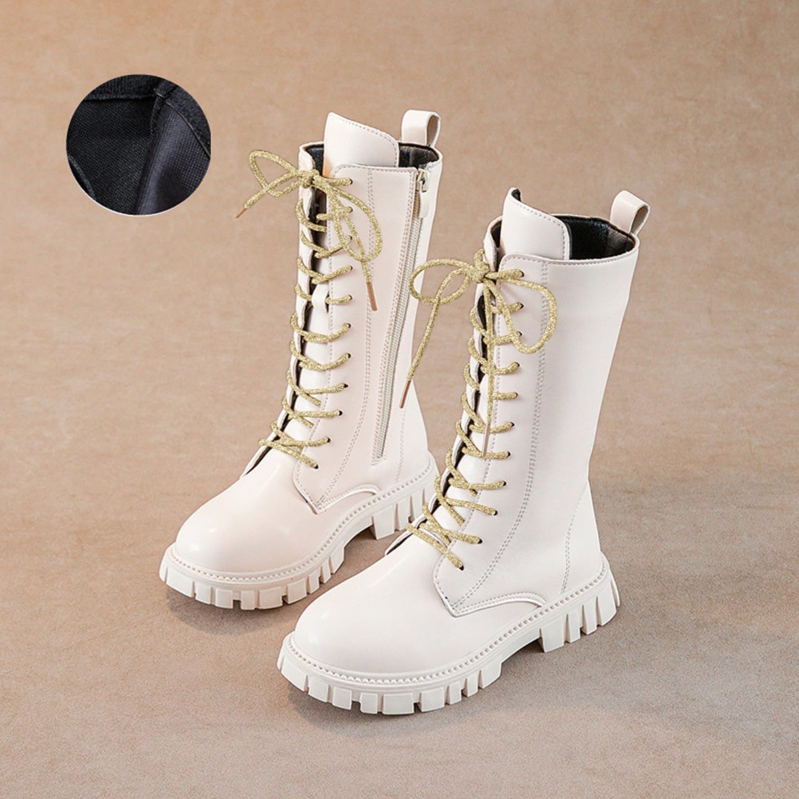Stivali per Bambini E Ragazze, Imbottiti, in Pelle, Classici Stivali Invernali con Cerniere Laterali, Eleganti Caldo Peluche Alto Scarpe, Suola Spessa Antiscivolo Neve Stivaletti