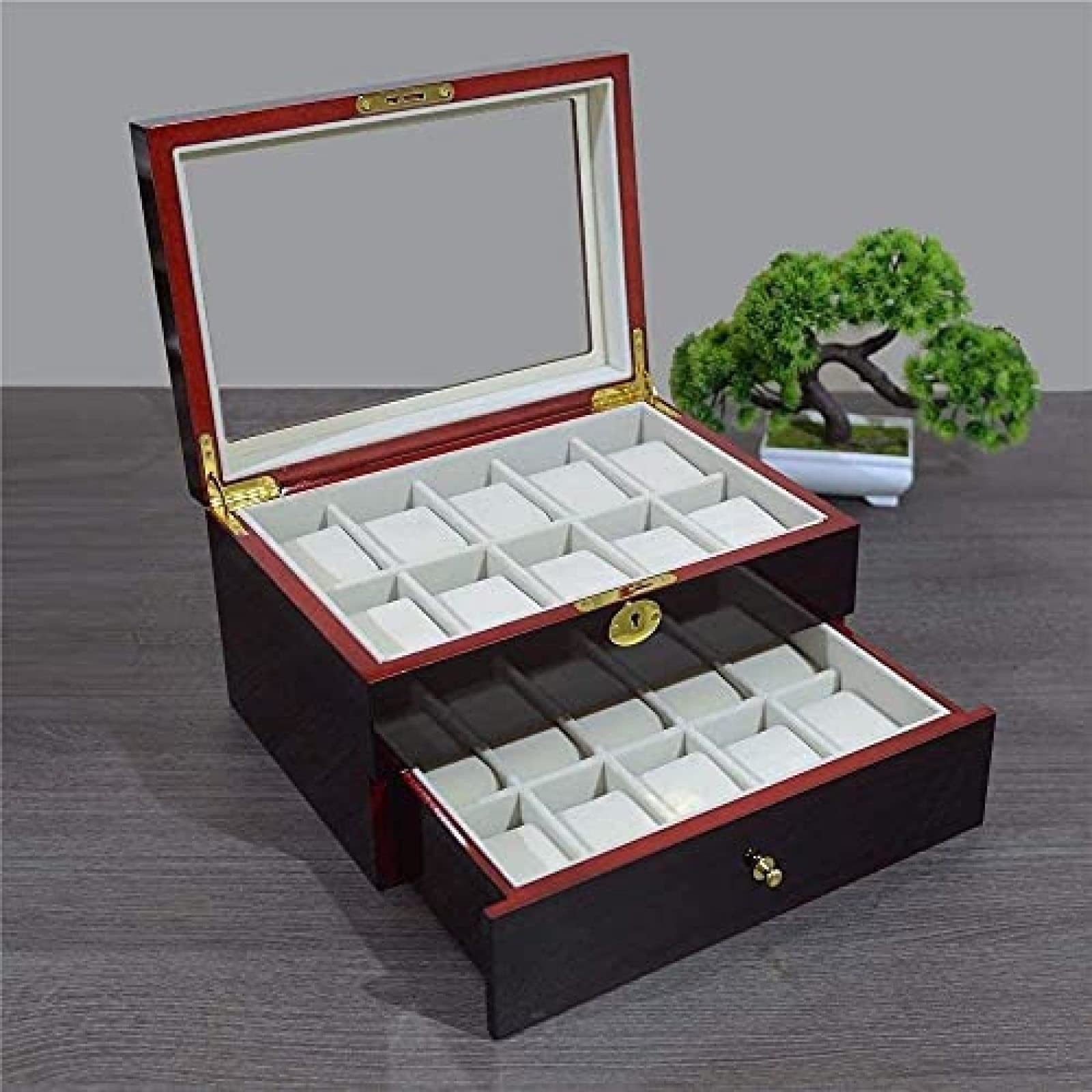 Caja De Almacenamiento De Relojes De Madera De Doble Capa 2 Cajones Para 20 Relojes, Cojines Suaves Extraíbles Para Hombres Mujeres Cajas De Colección Regalo Para Hombres Y Mujeres 234Pintor