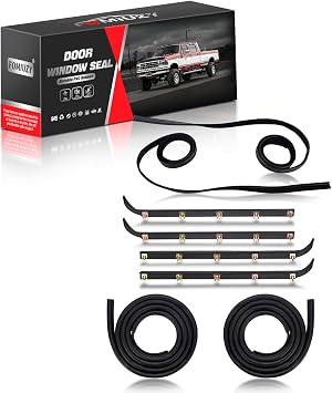 Front Door Window Molding Run Channel Rubber Felt Trim Seal Weather Stripping Kit Fit for Ford F150 F-150 F250 F350 Bronco 1987-1997 Replace E7TZ1521452A E7TZ1521453A F2TZ1521456A F2TZ1521457A