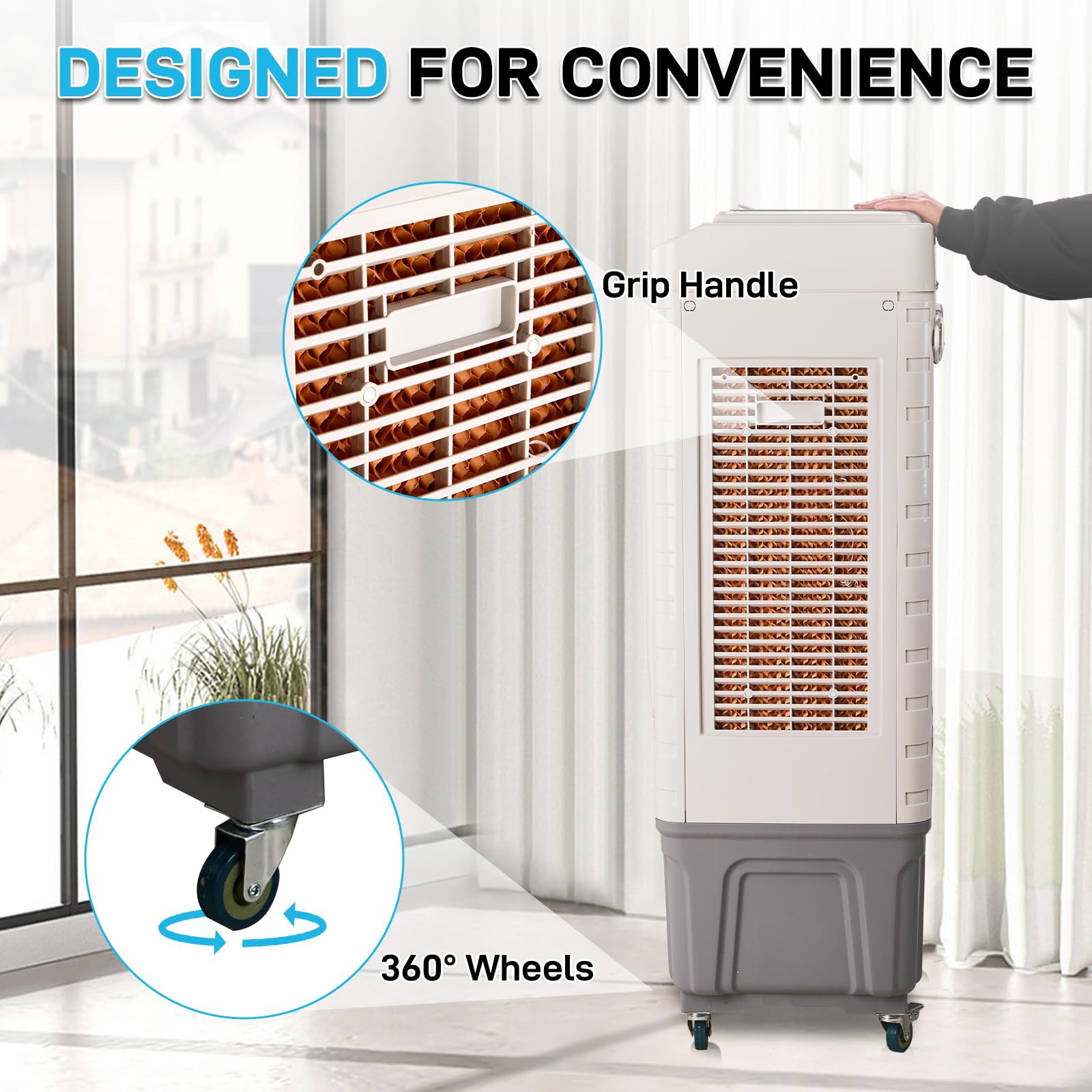 Winado - Enfriador de pantano con control remoto y temporizador de 12 horas, enfriador de aire evaporativo 1659 CFM con tanque de agua de 10 galones, aire acondicionado portátil 3 en 1 para habitación