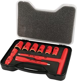 Wiha 31496 T-Handle Socket Set, Insulated 3/8-Inch, Inch, Sizes 5/16, 3/8, 7/16, 1/2, 9/16, 5/8, 11/16, 3/4-Inch Sockets and 5-Inch Extension Bar and T Handle