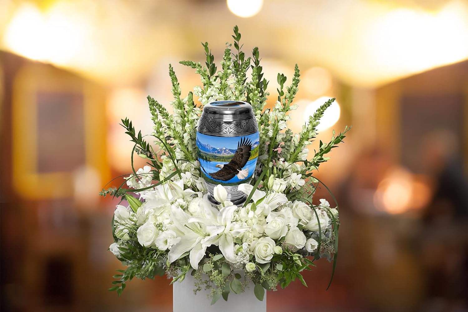 Commemorative Cremation Urns for Ashes Adult Male - Personalized Urn for Ashes for Women Decorative Urns - Beautiful Handcrafted Urns for Human (Large Majestic Bald Eagle)