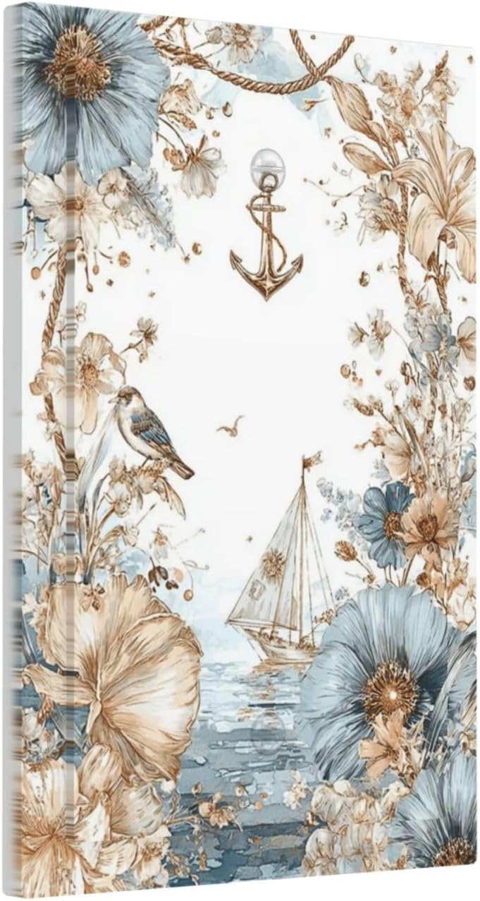 Decorative Light Switch Cover Plate Vintage Nautical Floral Coastal Anchor 1 Gang No Device Single Blank Outlet Covers Wall Plates for Electrical Faceplate for Bedroom Home Decor image 2