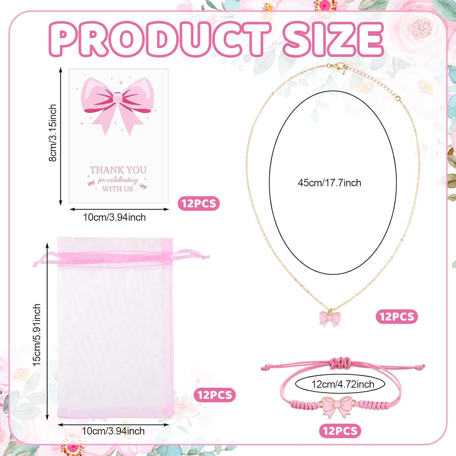 12Sets Bow Party Favors Gifts Bulk Coquette Bow Braid String Bracelets Bows Necklace Ribbon Jewelry Bulk Pendant Charms Hair Ties Bag Card Cheerleader Adjustable String Rope Braided Favor - Image 2