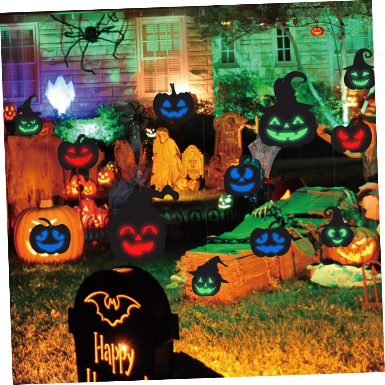 OSALADI Halloween Glow the Dark Pumpkin Wall Decals Set – Luminous Fluorescent Stickers for Halloween Party Decorations, Horror Glow Wall Stickers for Indoor and Window Use