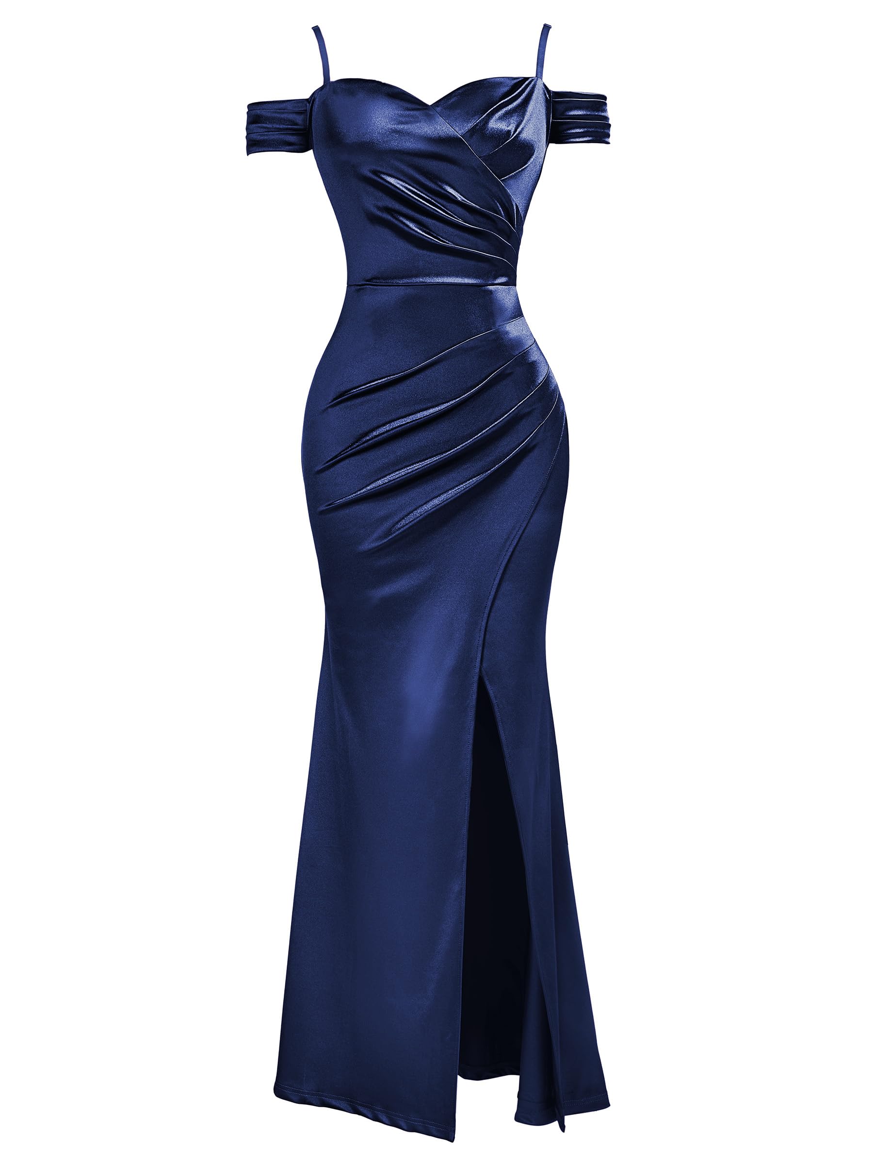 MIUSOL Abito lungo da donna, elegante, con spalle scoperte, in raso, per matrimoni, feste e cerimonie