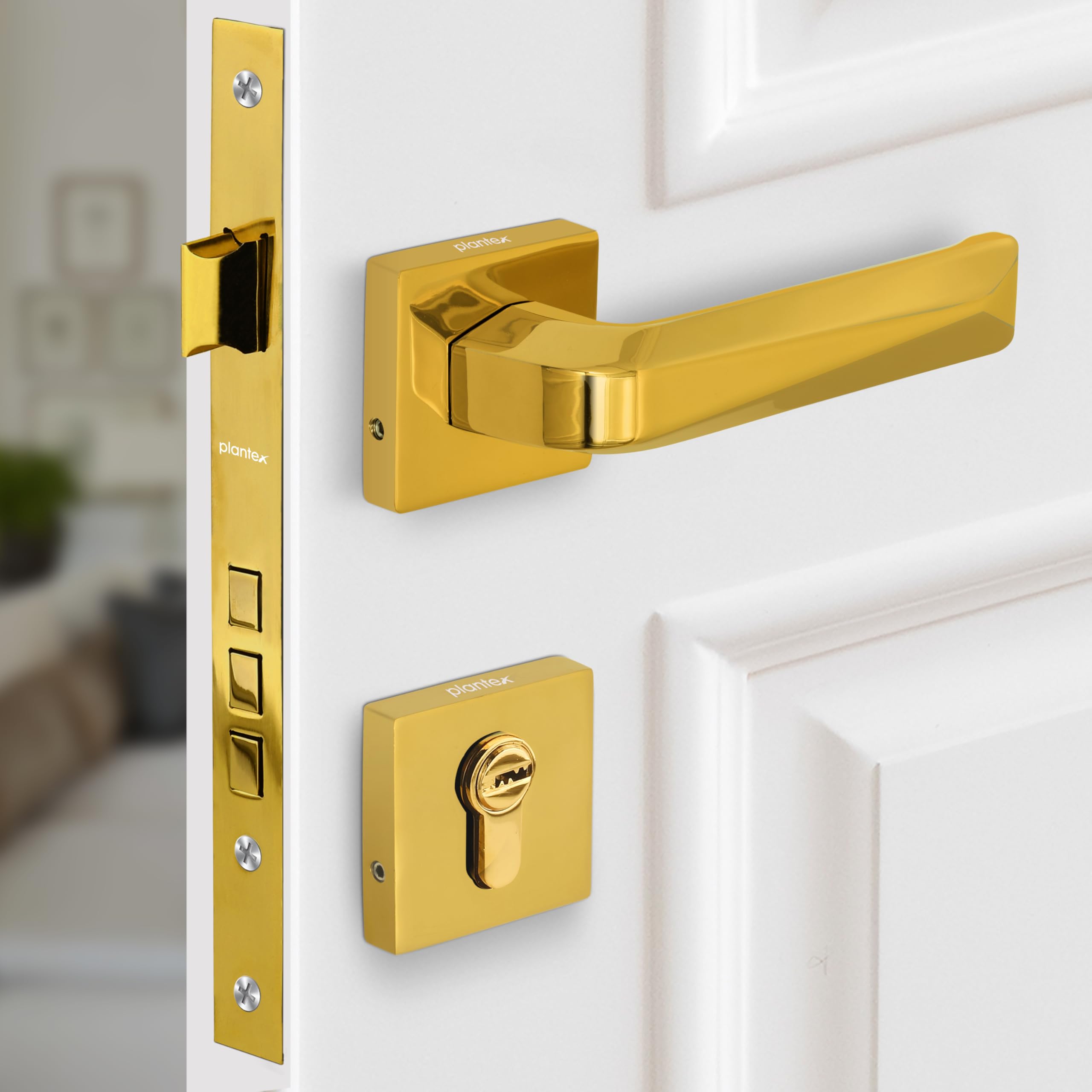 Plantex Premium Main Door Lock With 3 Years Warranty - Mortise Lock Set for Home (PT-013, Gold)