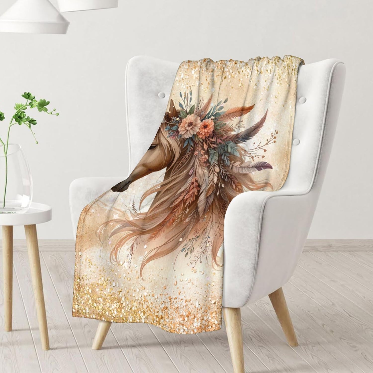 Girls Blanket Gifts Horse Blankets for Women - 50" x 60" Fuzzy Soft Flannel Horse Throws Stuff for Couch, Living Room
