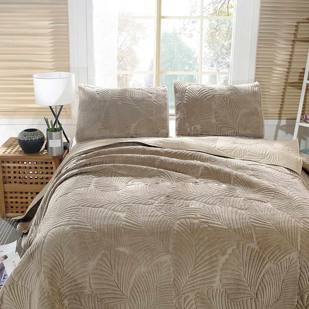 Genérico Liso – Colcha Boutí Fina Cama – Microfibra Extra Suave – Cubre Cama Multiusos para Todas Las Estaciones,Marrón,224 * 234+51×71