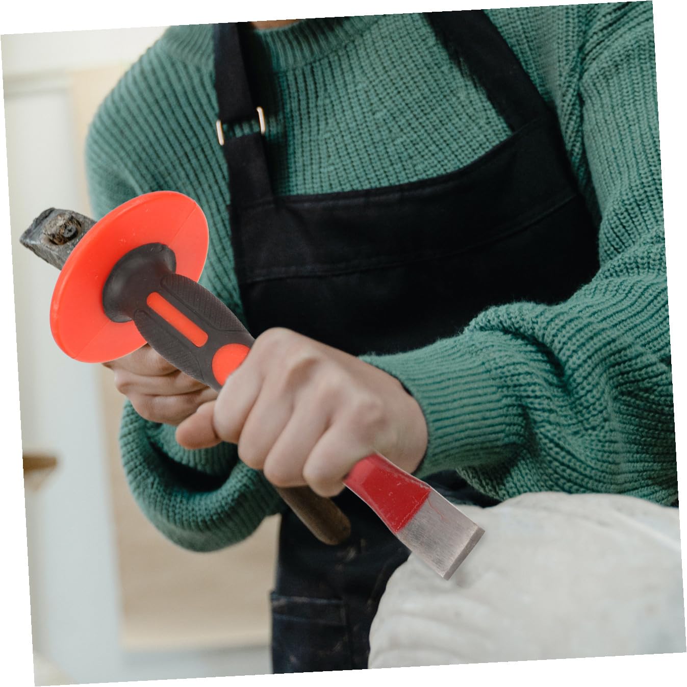 Set 2 Scalpelli a Freddo per Muratura 25 CM in Acciaio al Cromo Vanadio Temprato Impugnatura Antiscivolo e Protezione Mano in Gomma Utensili per Intaglio e Demolizione Pietra