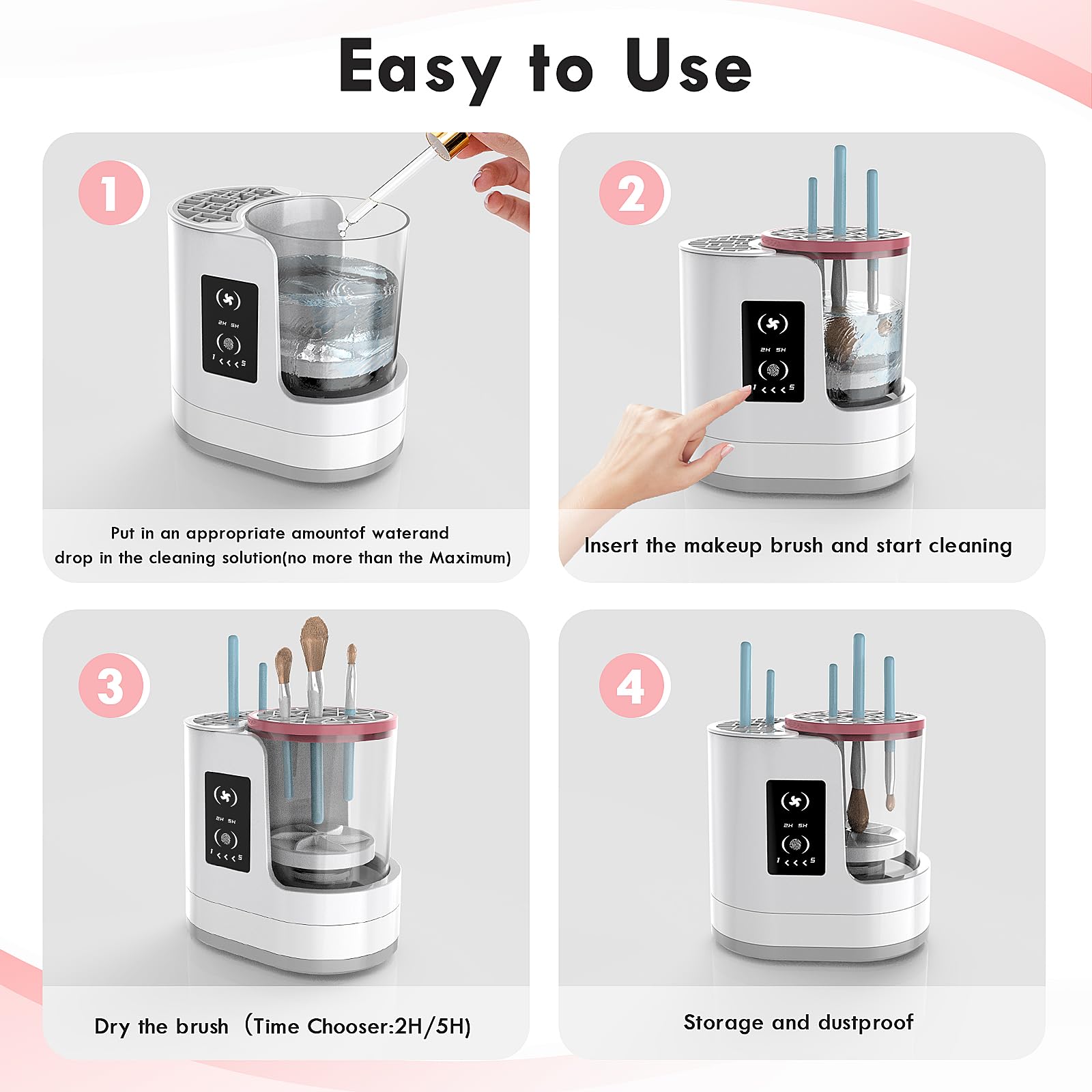 Weinsamkeit 3 in 1 Detergente Pennello Trucco, Trucco Pennello Asciugatrice Titolare Organizer Macchina, Pulizia Automatica per tutte le Dimensioni Spazzola Strumento di Bellezza (A)