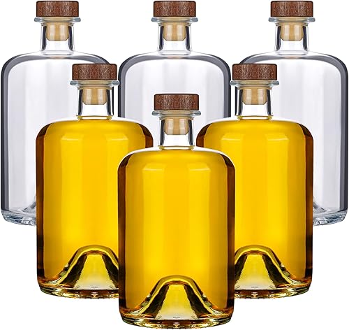 Liengoron 6 botellas de vidrio con corcho de 16.9 fl oz, botella vacía de licor de 17 onzas, botella de vino vacía con tapas de madera en T,