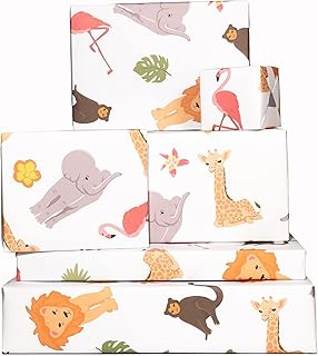 Central 23-6 Wrapping Paper Sheets - Jungle Animals - for Boys and Girls New Baby - 1st 2nd 3rd Birthday - Cute GiftWrap -...