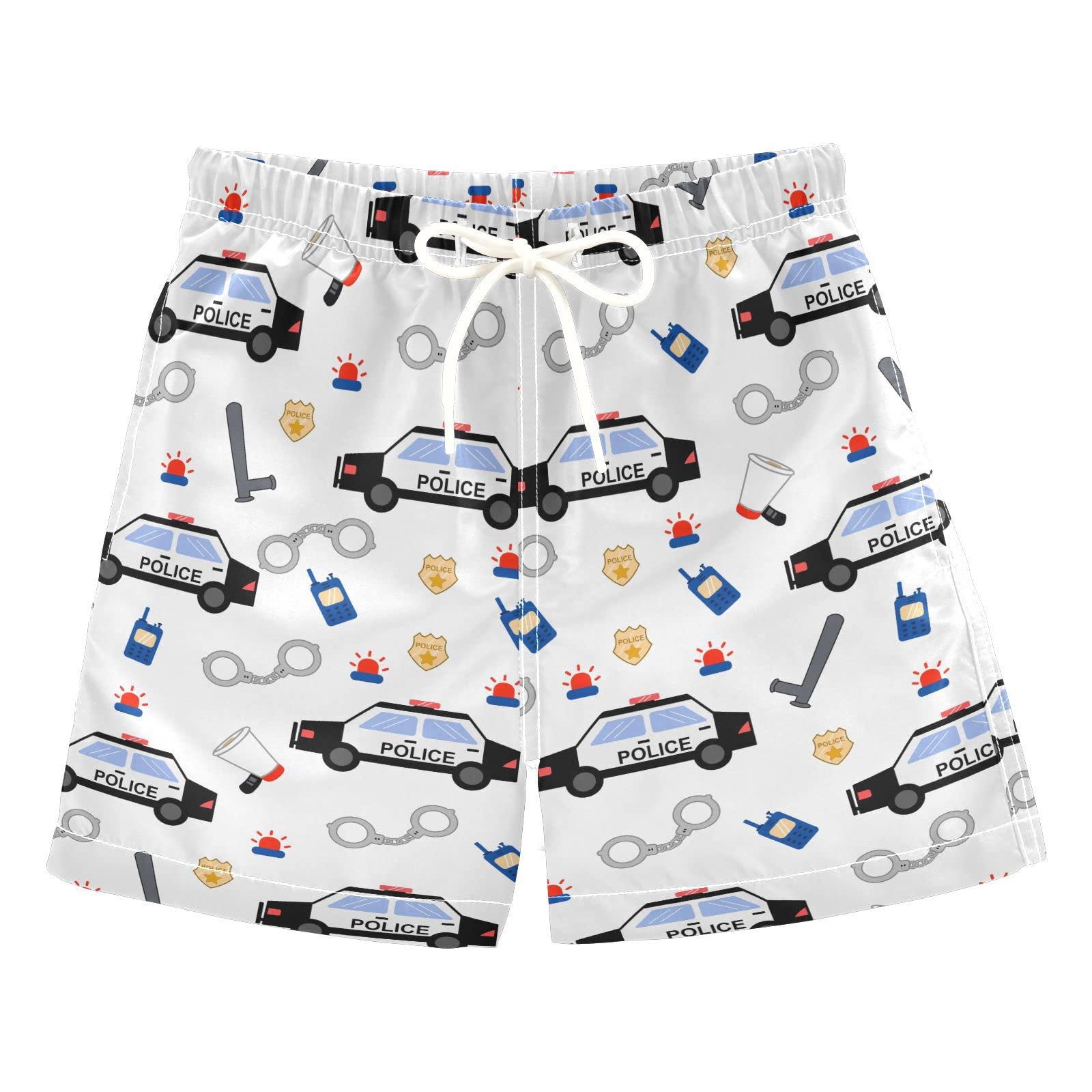 Selerdon Cartoon Police Car Boys Swim Trunks Toddler Boy Swim Board Shorts Swimwear Kids Beach Swimsuit Bathing Suits Multi
