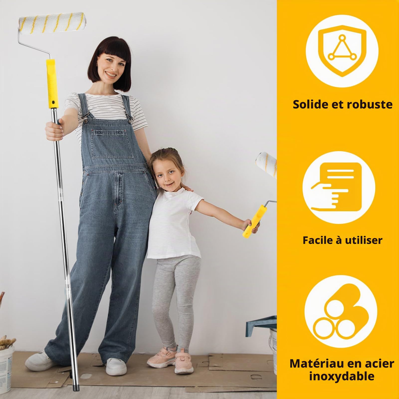 Lot de 15 rouleaux de peinture de 22,9 cm avec manche d'extension, comprend un plateau de peinture, un pinceau, des rouleaux, un mélangeur de peinture, un grattoir pour peinture pour murs et plafonds