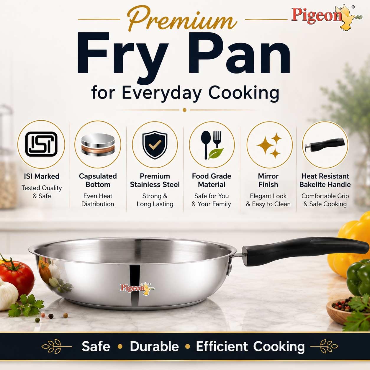 Pigeon Stainless Steel Frypan - 20cm, Scratch Resistant -2 Pigeon Stainless Steel Frypan - 20cm, Scratch Resistant -2