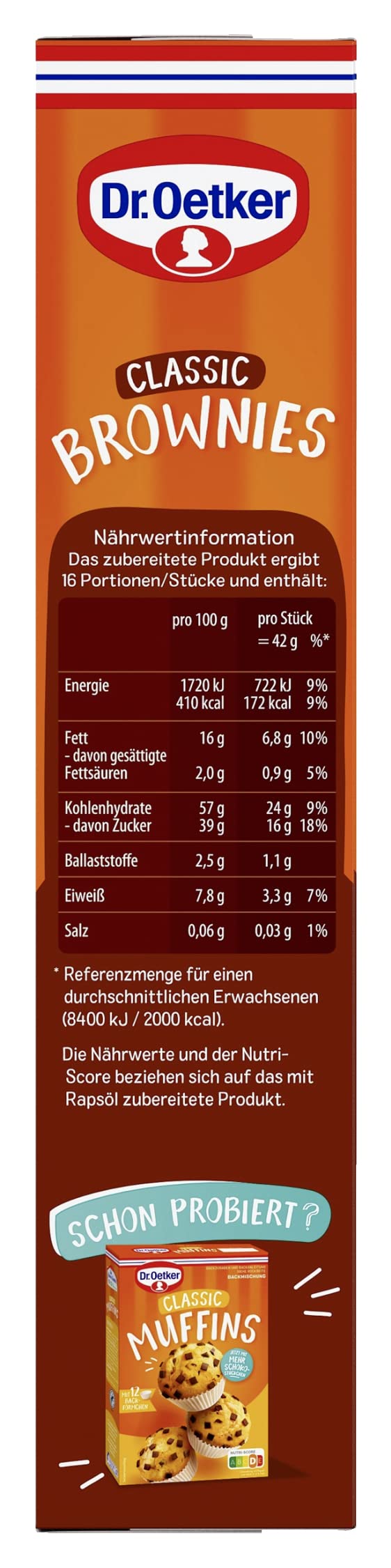 Dr. Oetker Brownies, 8 x 456 g, Backmischung für dunklen Rührteig mit Raspelschokolade zum Zubereiten von 16 Brownies, inkl. praktischer Backform