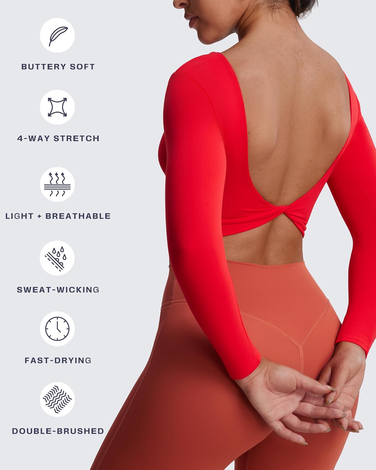 Aoxjox Long Sleeve Crop Tops for Women Emma Twist Back Workout Cropped T Shirt Top