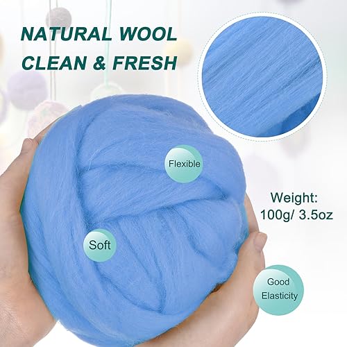 Miniatura 89 de uxcell Lana de fieltro con aguja, hilo de lana de fibra natural de 3.5 onzas para fieltro húmedo, manualidades, materiales de bricolaje (azul cielo)