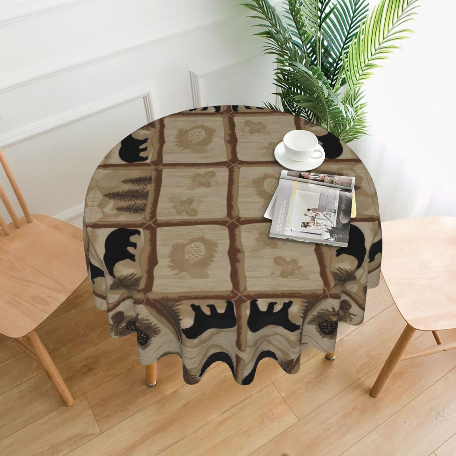 ZHAOUR Rustic Lodge Print Round Washable Tablecloth – Table Cover