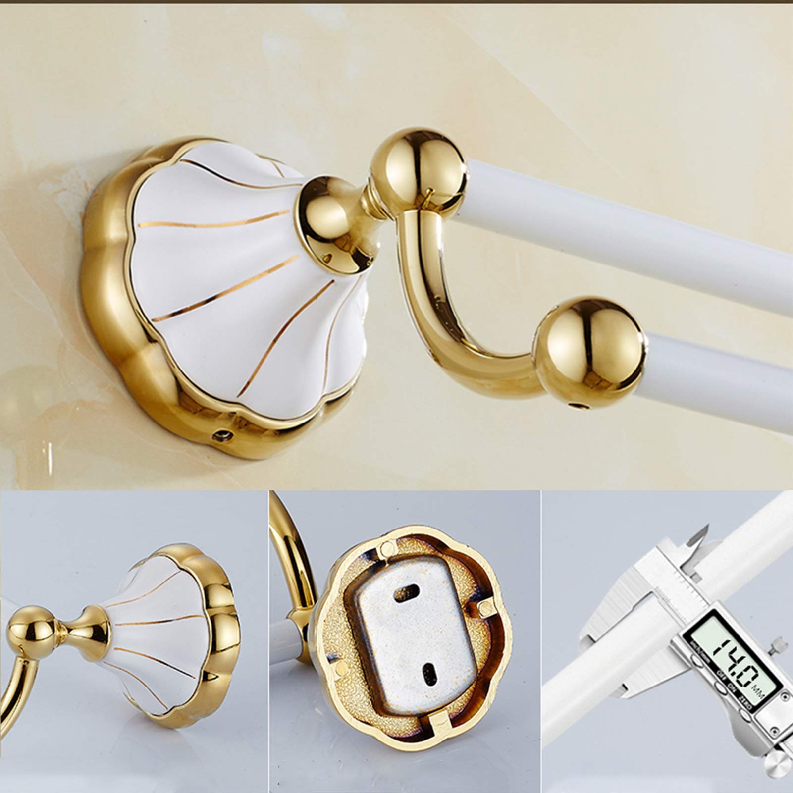 Toallero doble de cobre blanco y dorado de estilo europeo, 70 cm, para montaje en pared, con colgador doble para toallas