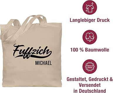 Baumwolltasche „Fuffzich“ – Für Den 50. Geburtstag, Mit 67 Cm Henkeln