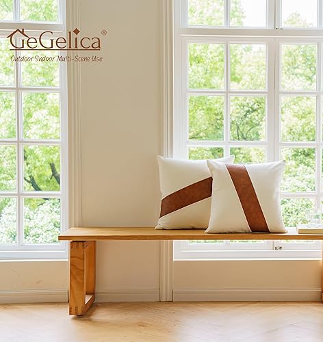 Miniatura 5 de GEGELICA Juego de 2 fundas de almohada modernas de color blanco y marrón con acento de granja de estilo bohemio de 20 x 20 pulgadas, de lona suave,